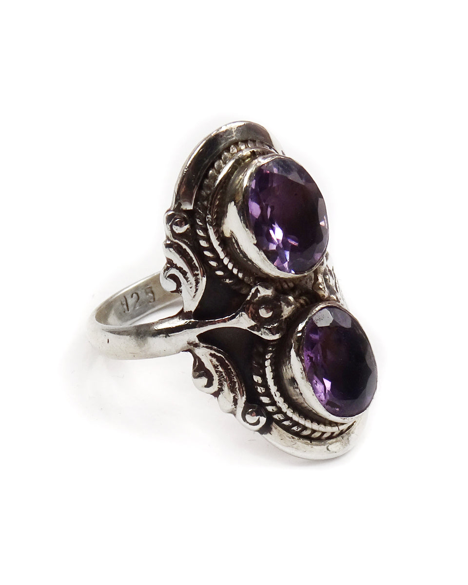 Double Stone Ring with Floral Bezel