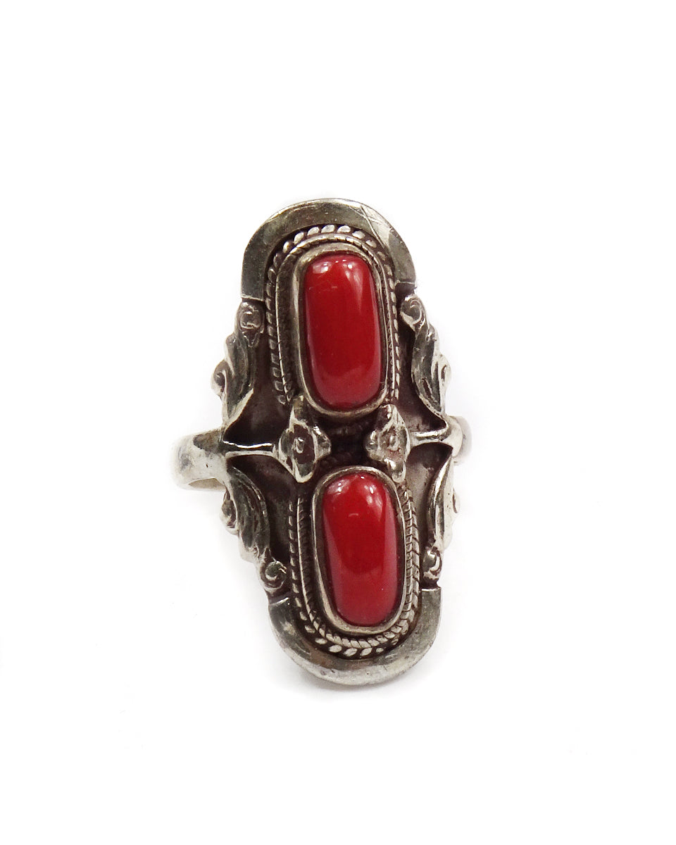 Double Stone Ring with Floral Bezel