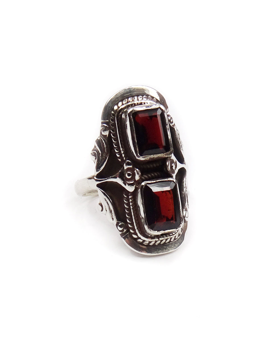 Double Stone Ring with Floral Bezel