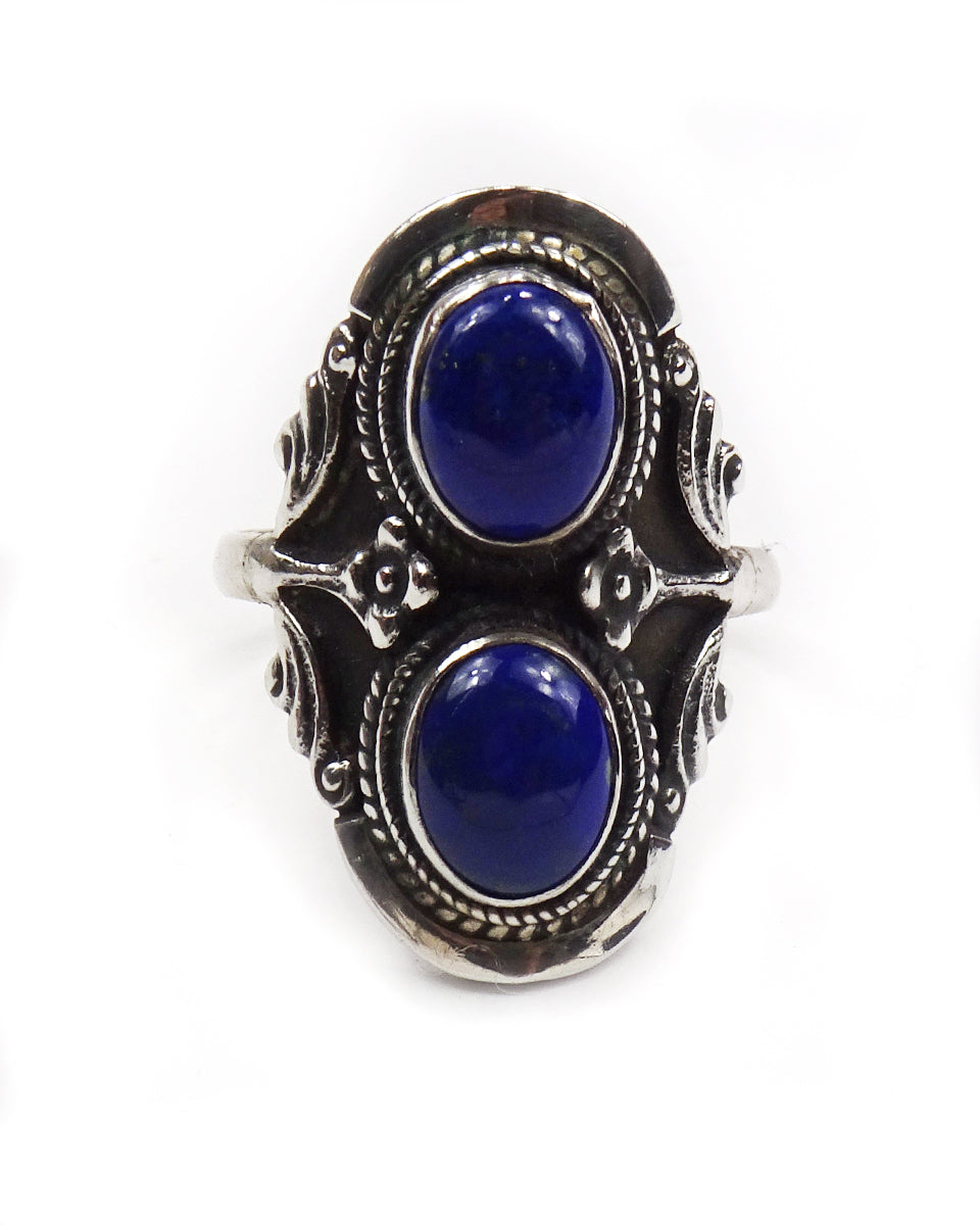 Double Stone Ring with Floral Bezel