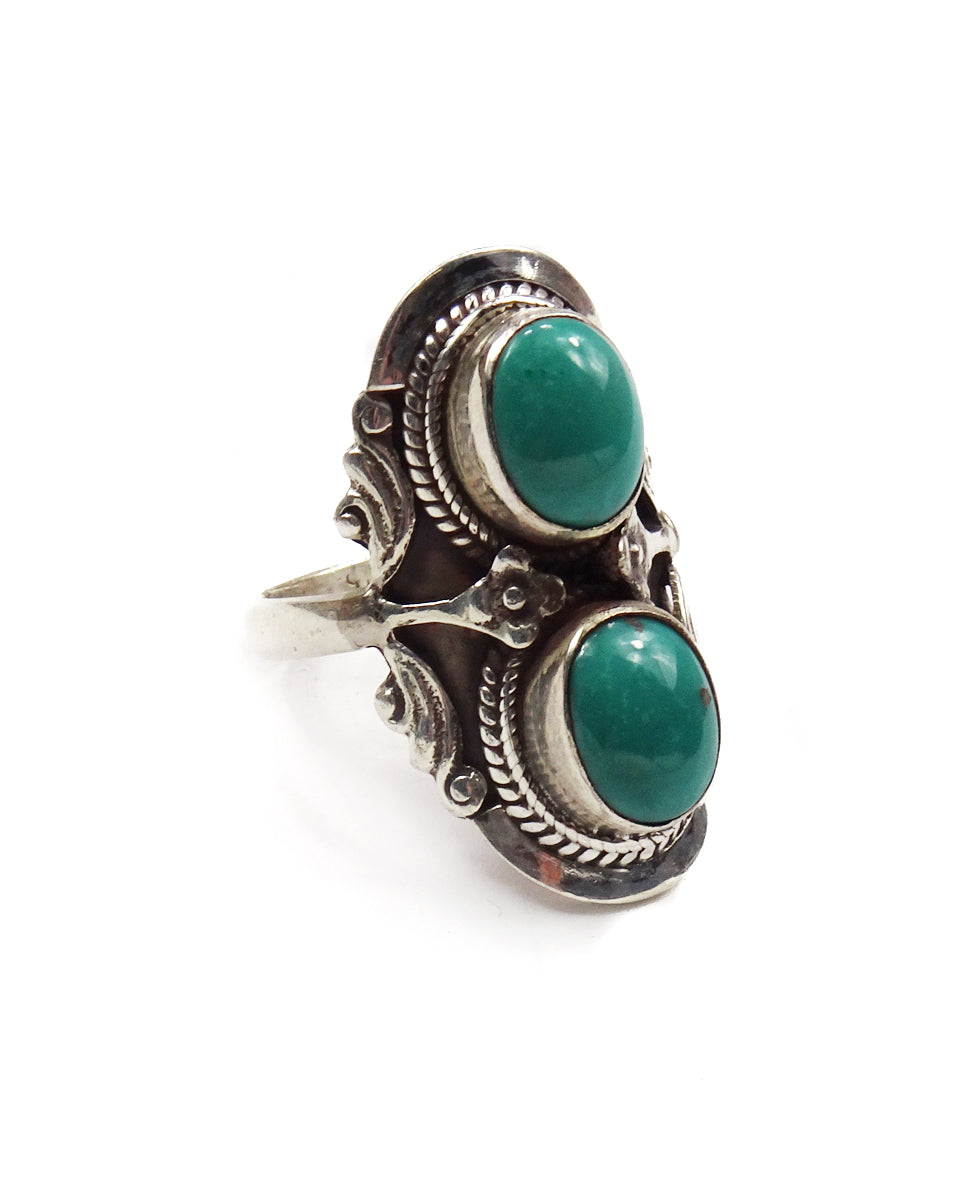 Double Stone Ring with Floral Bezel