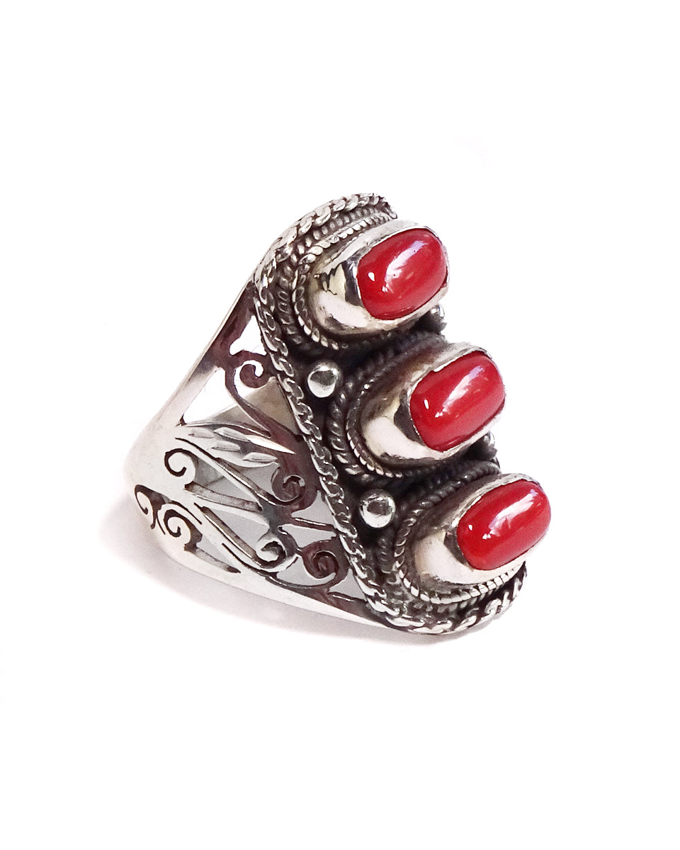 Short Triple Stone Jali Ring