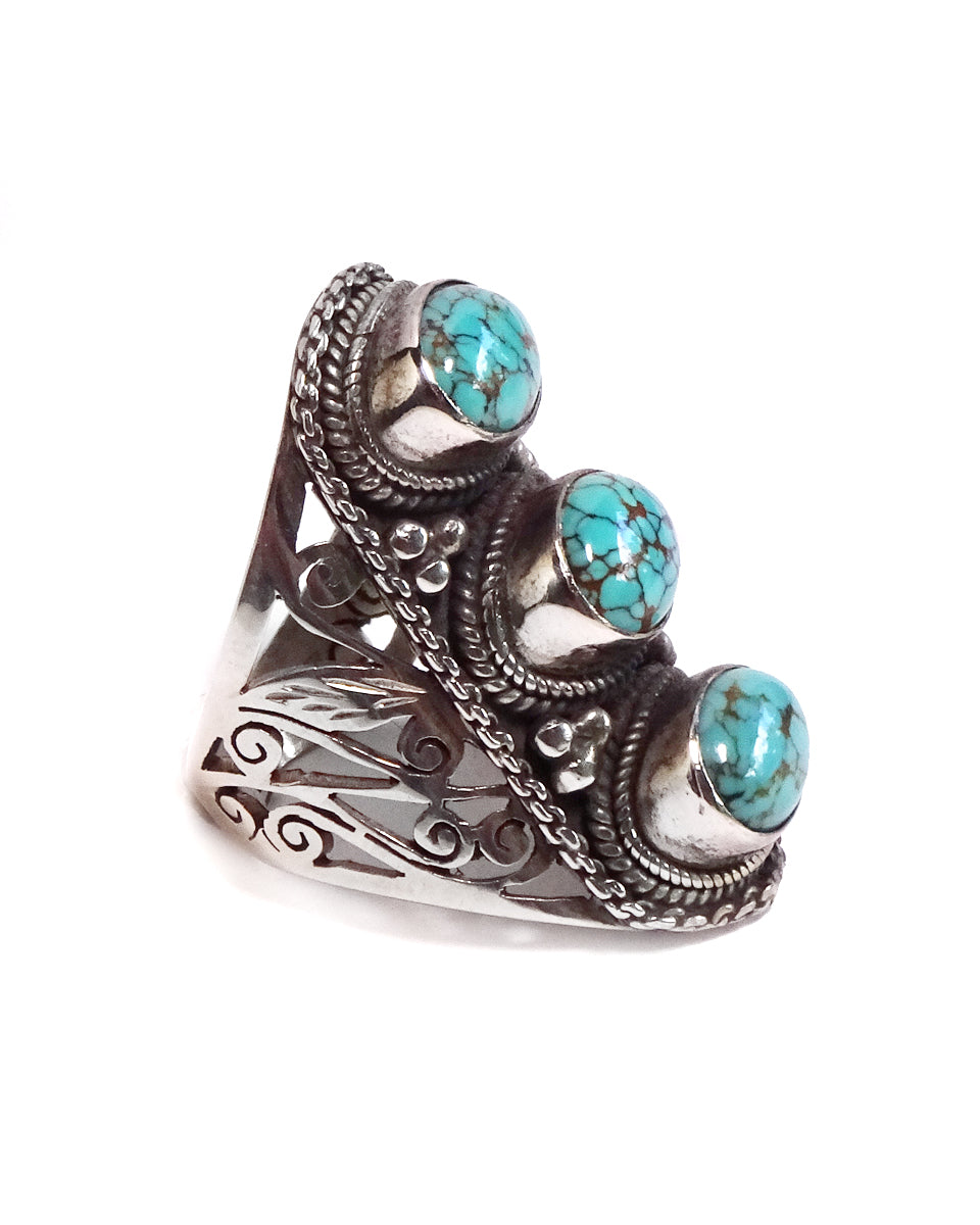 Short Triple Stone Jali Ring