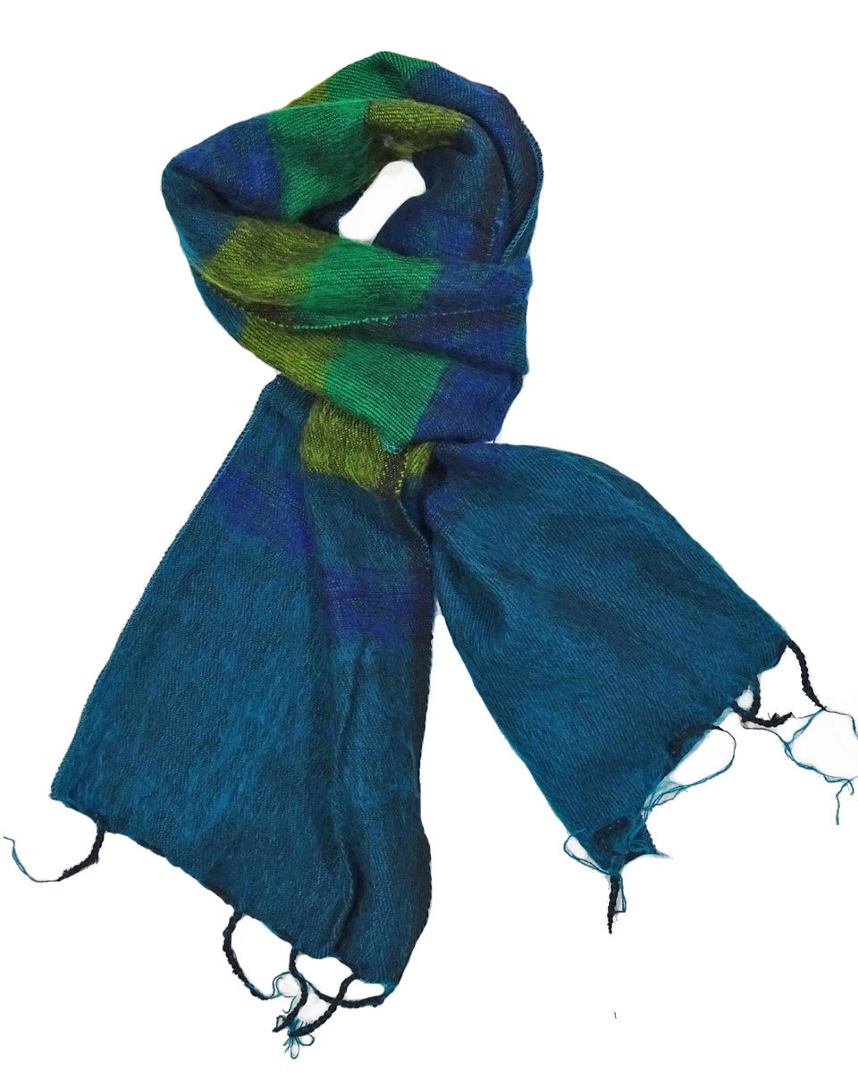 Brushed Woven Striped Scarf in Green