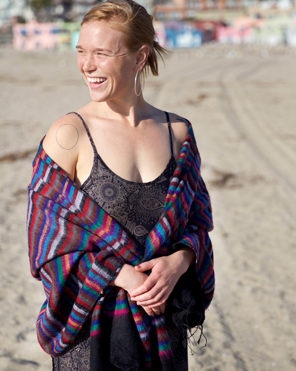 Multi Striped Brushed Woven Shawl