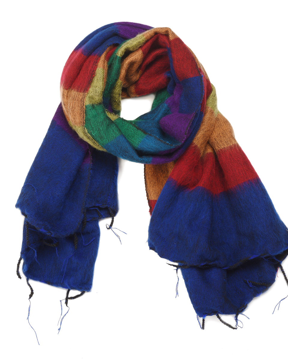 Brushed Woven Striped Shawl in Rainbow