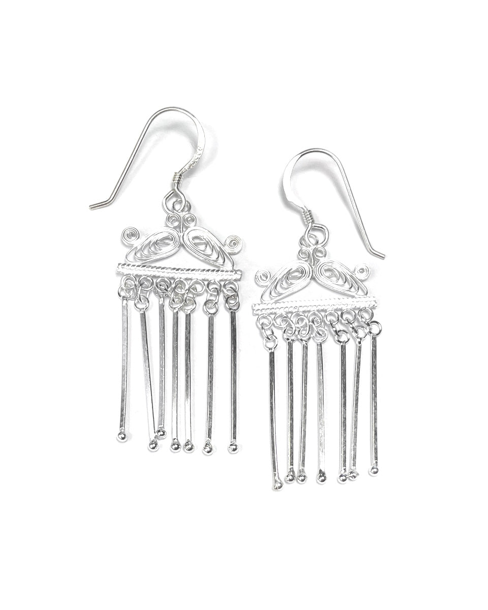 Filigree Earring with Hanging Pillars