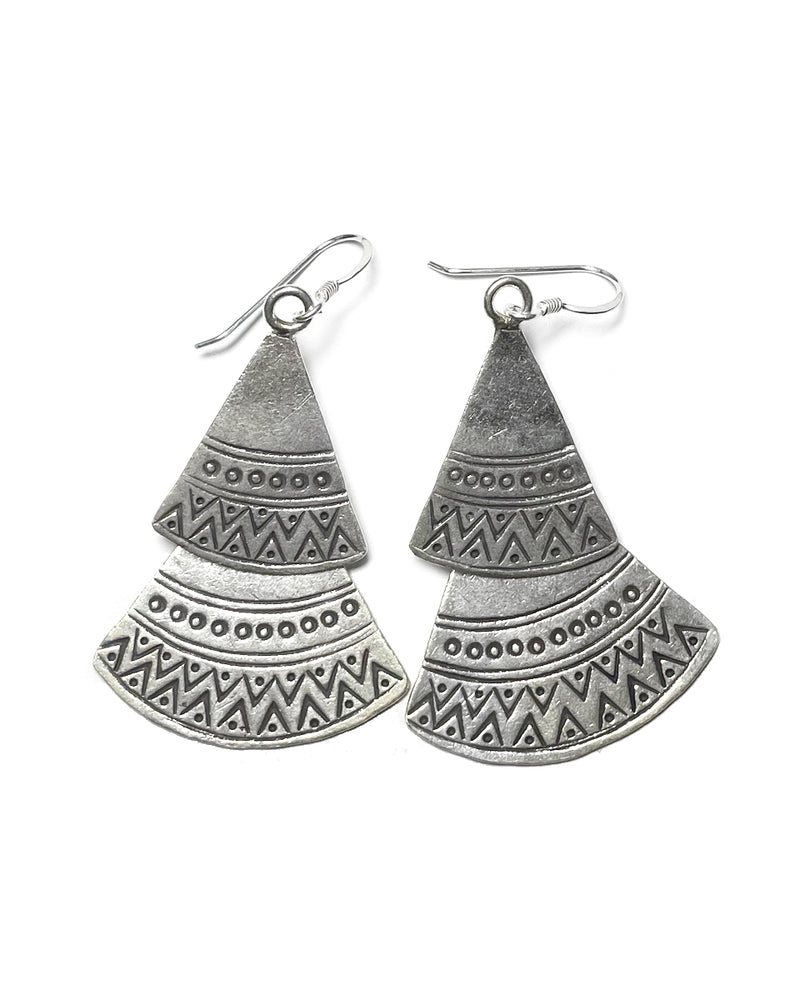 Carved Triangle Tribal Earrings