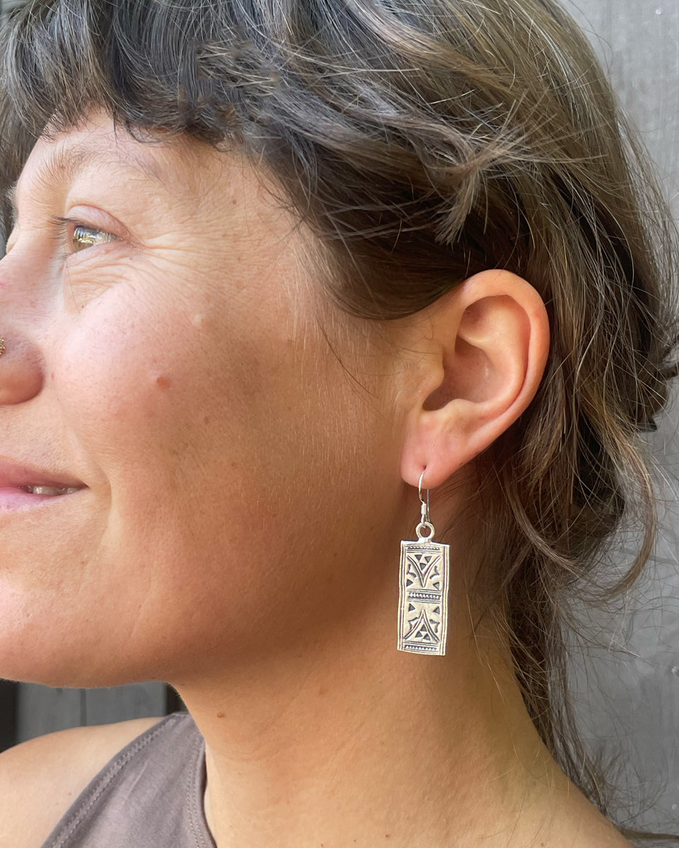 Stamped Spirit Bar Earrings