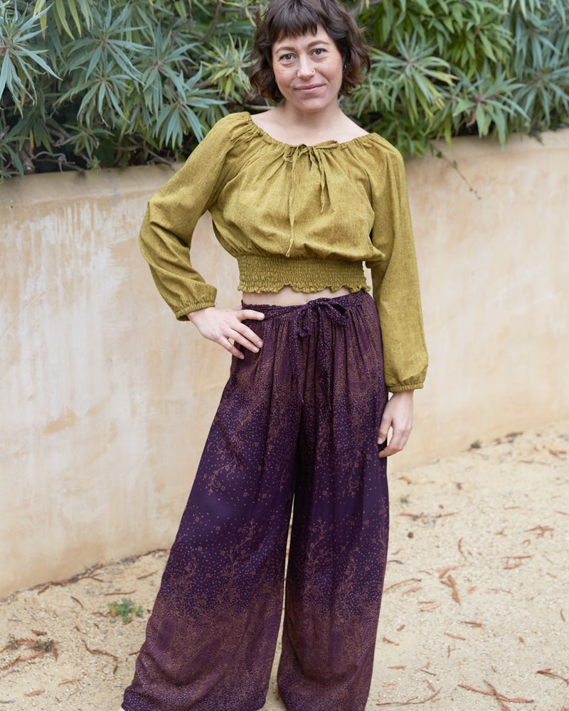 Wide Leg Rayon Pants with Bow
