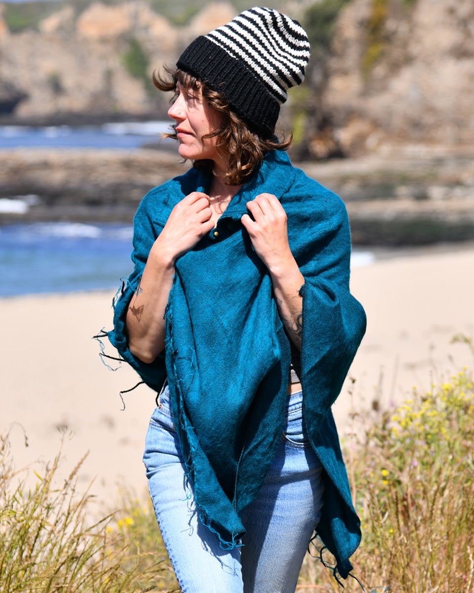 Brushed Woven Poncho in Ocean Green