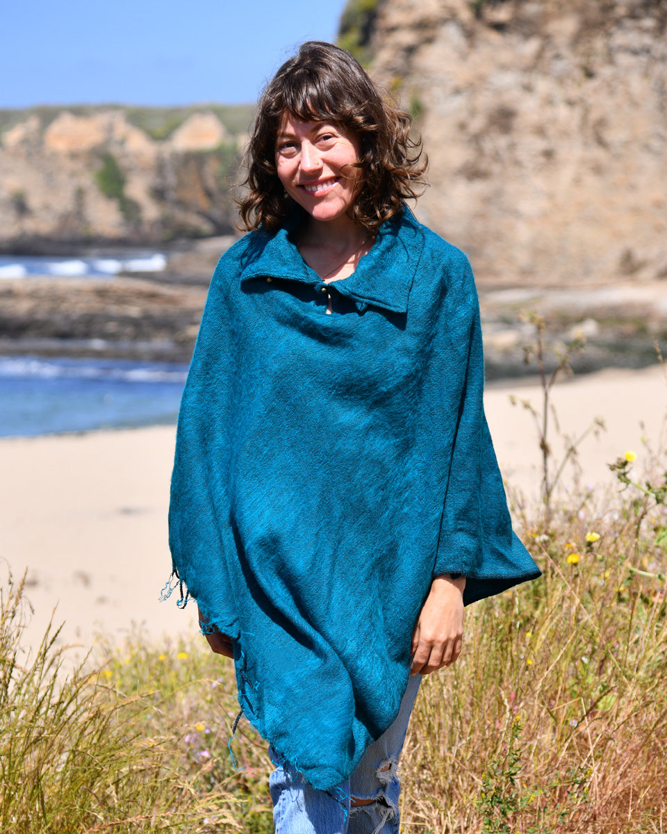 Brushed Woven Poncho in Ocean Green