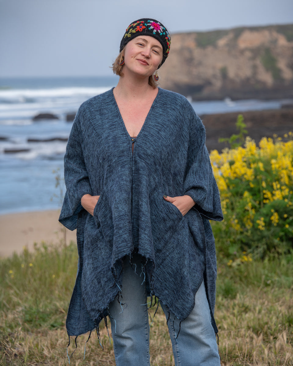 Brushed Woven Ruana in Denim