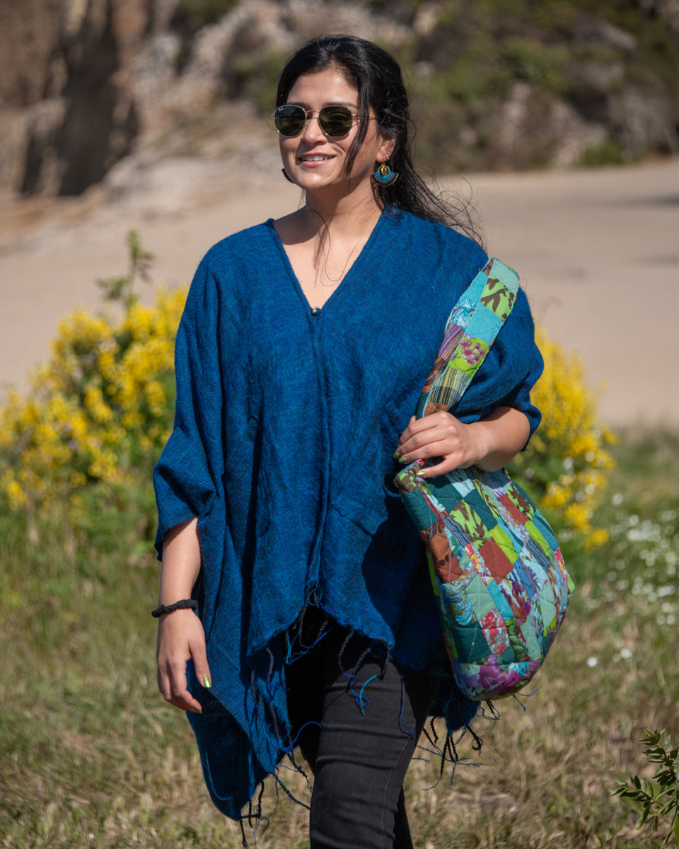 Brushed Woven Ruana in Peacock