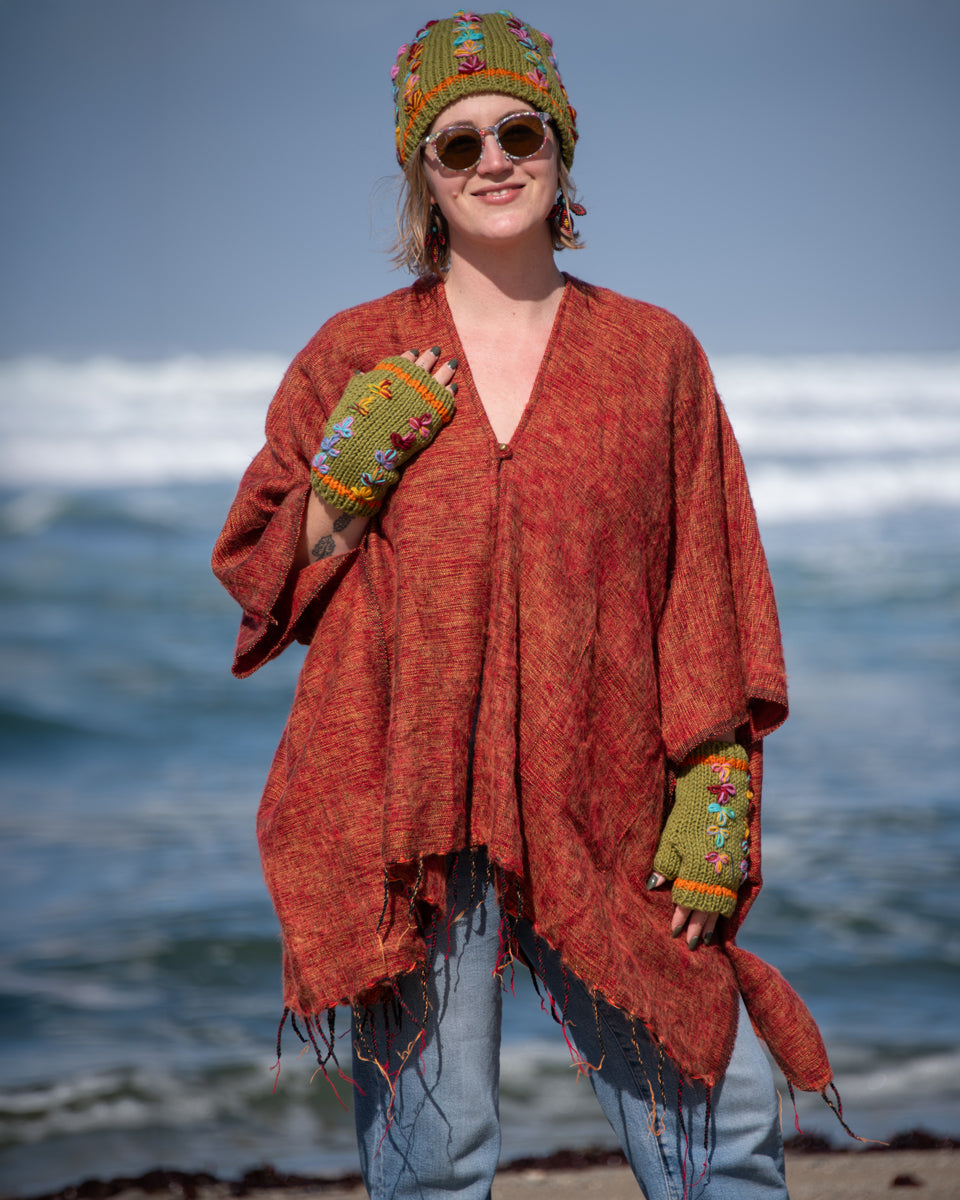 Brushed Woven Ruana in Sangria