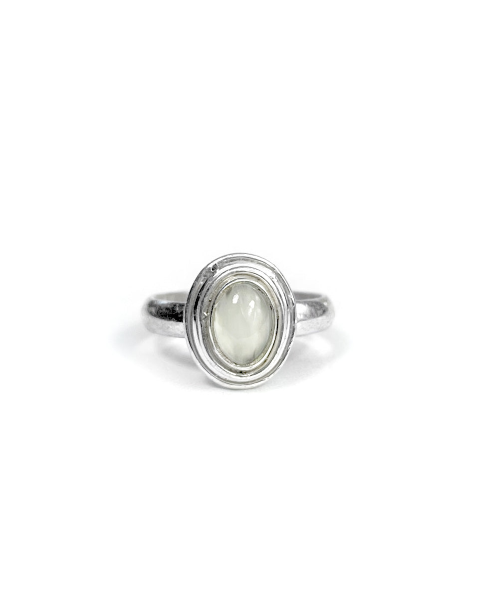 Ring with Ribbed Setting and Oval Stone