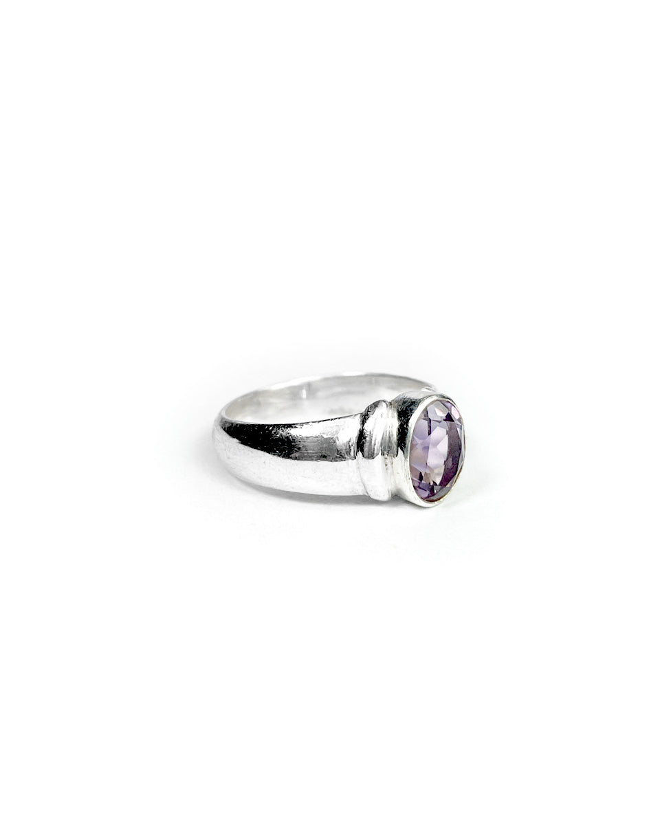 Ring with Thick Band and Oval Stone