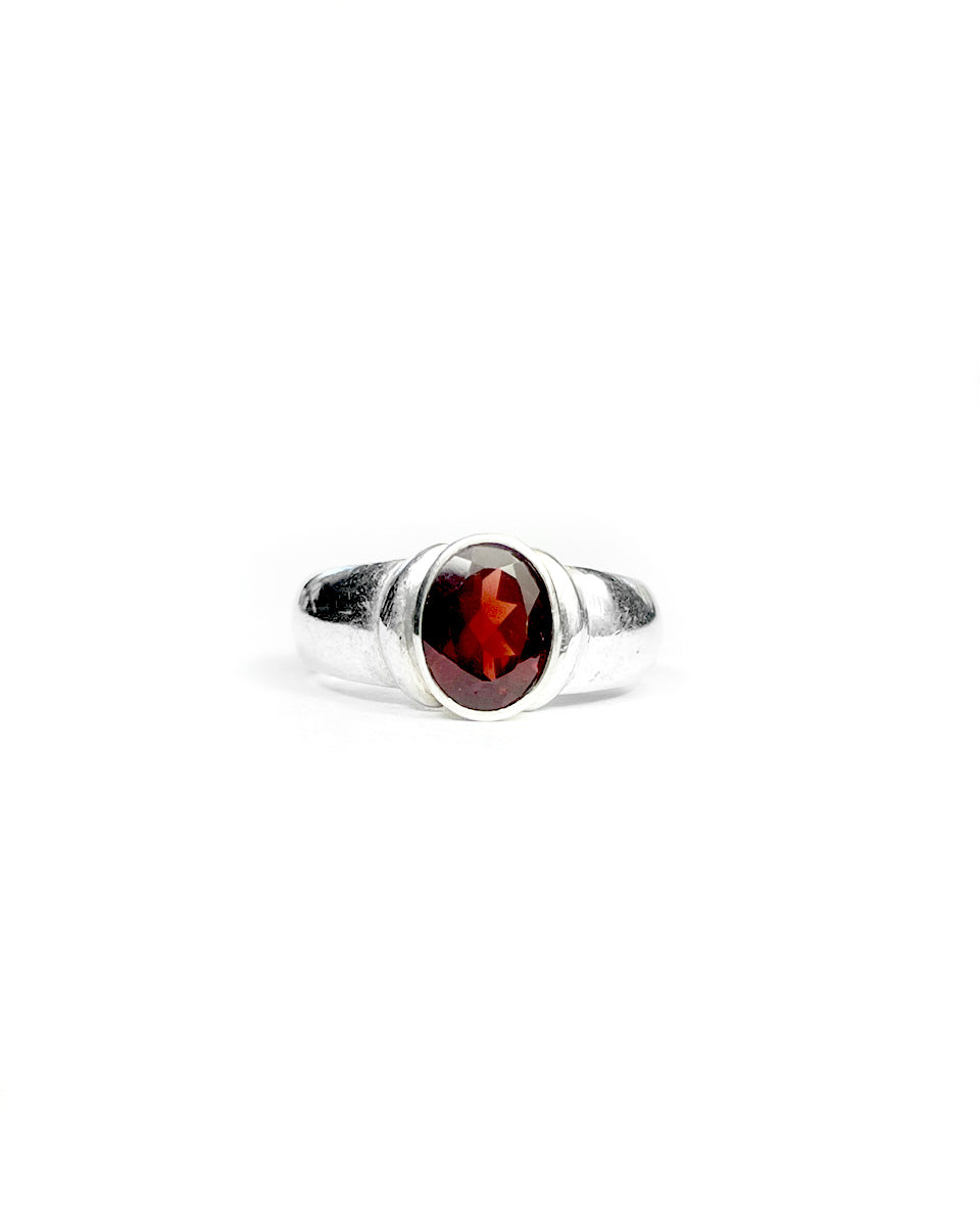 Ring with Thick Band and Oval Stone