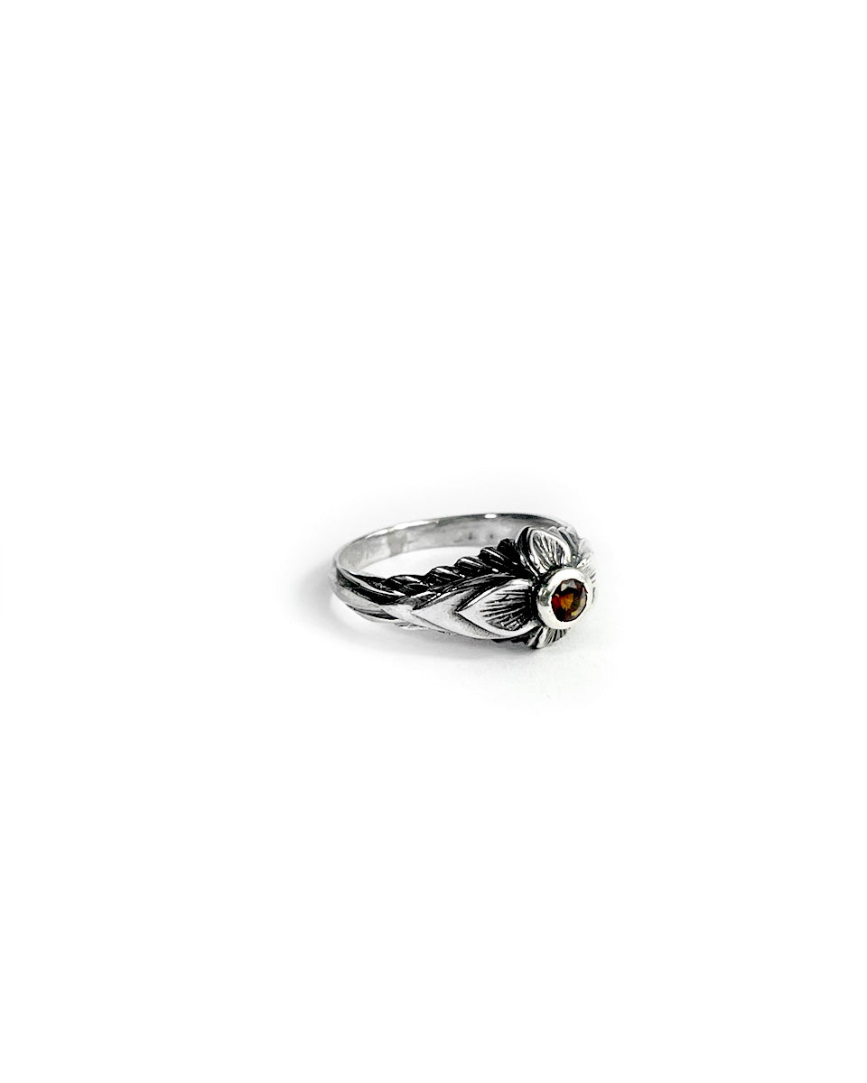 Garnet Ring in Floral Setting