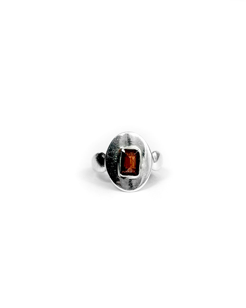 Garnet Ring with Round Silver Saddle