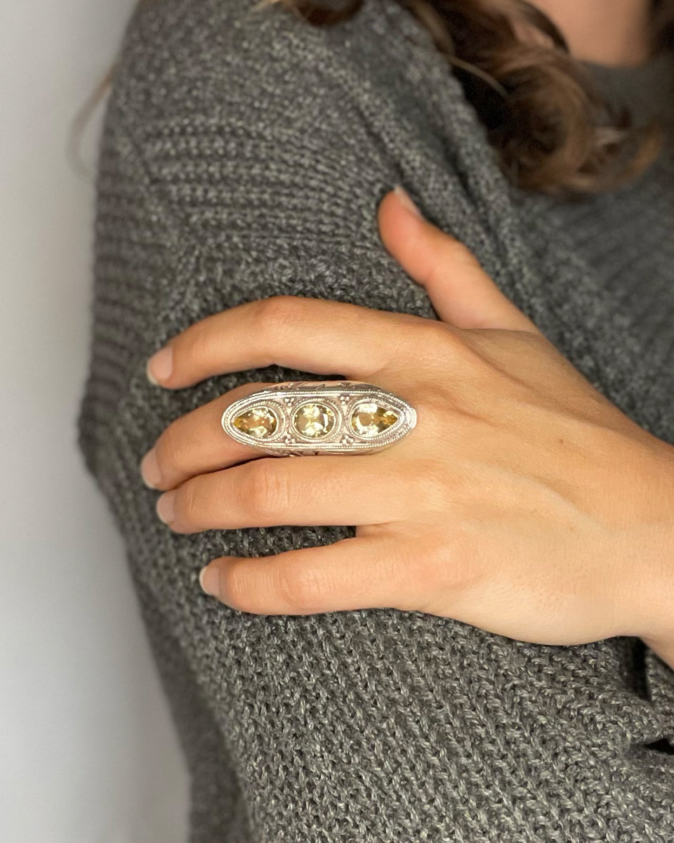 Large Triple Stone Jali Ring