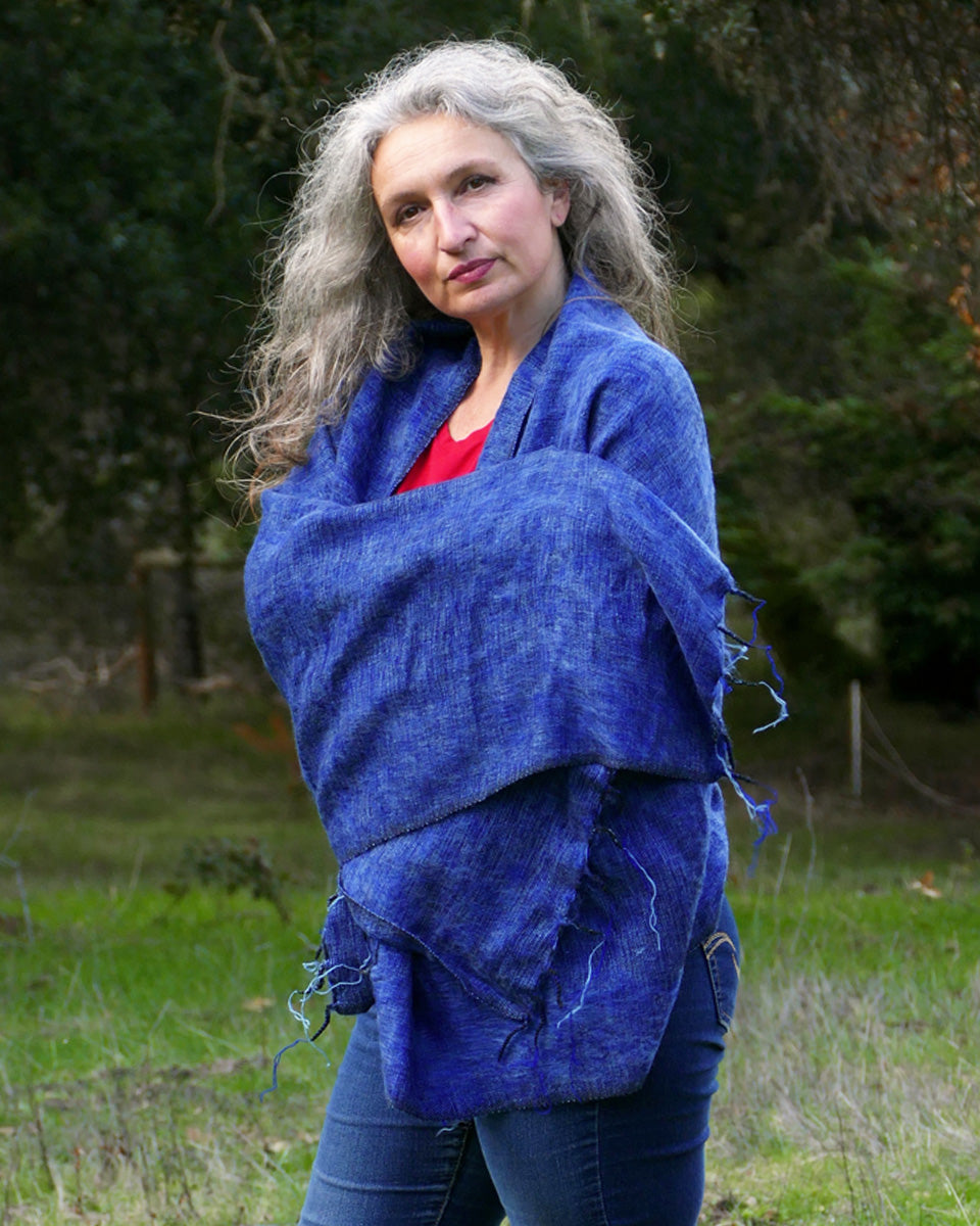 Brushed Woven Shawl in Azure