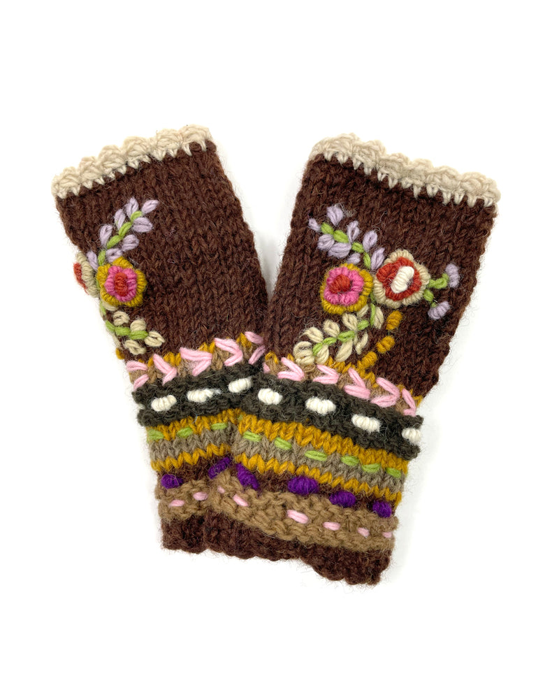 Flower Embroidered Fingerless Gloves
