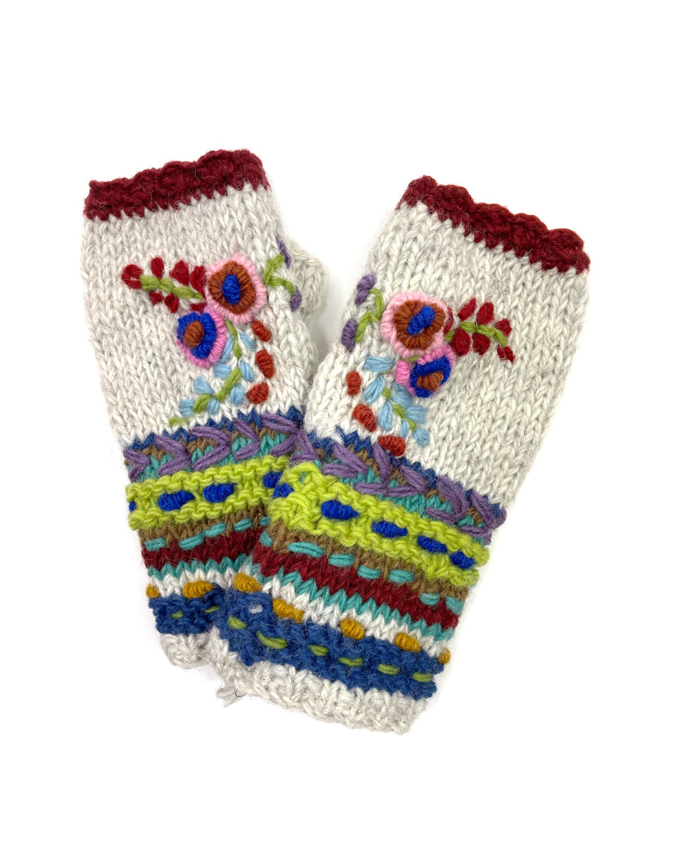 【LOTSYOU】Holiday Flower Knit Gloves Opexicos Handmade Embroidery Gloves - Women's Knit