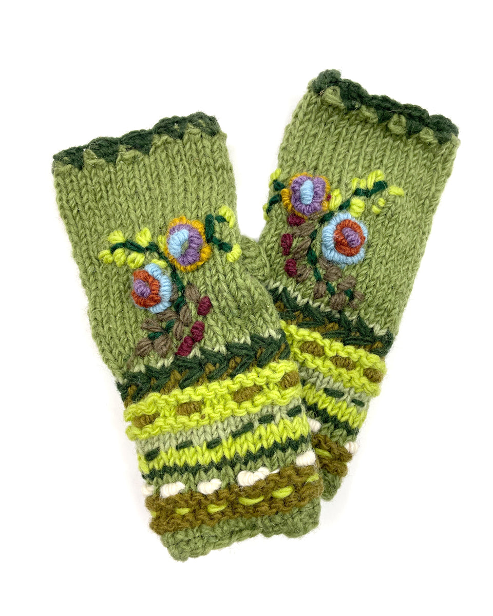 Knitted Fingerless Gloves, White , Flower Embroidered, Accessories, Gloves&Mitten, Gift on sale Idea, Turkish handicraft, Clothing and Accessories