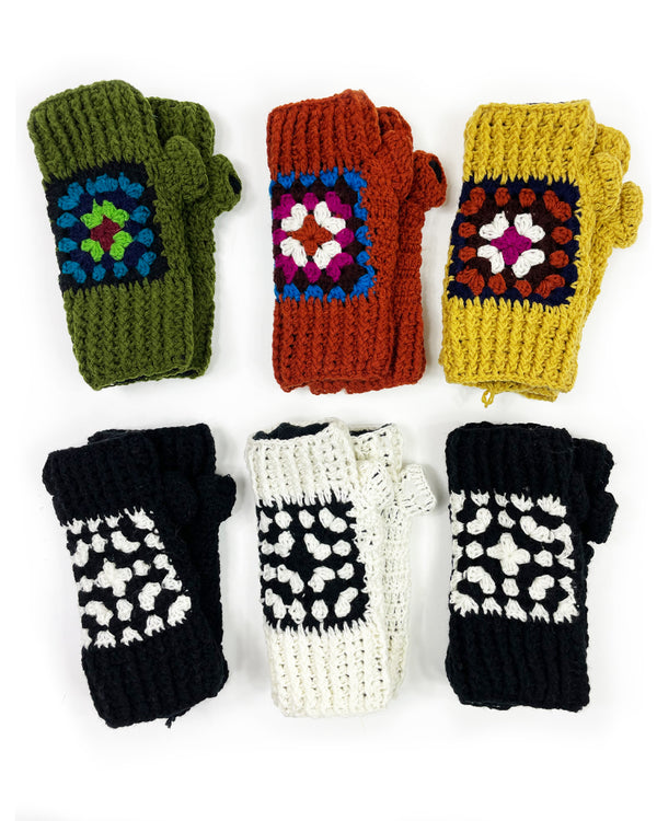 Granny Square Stripes Fingerless Gloves