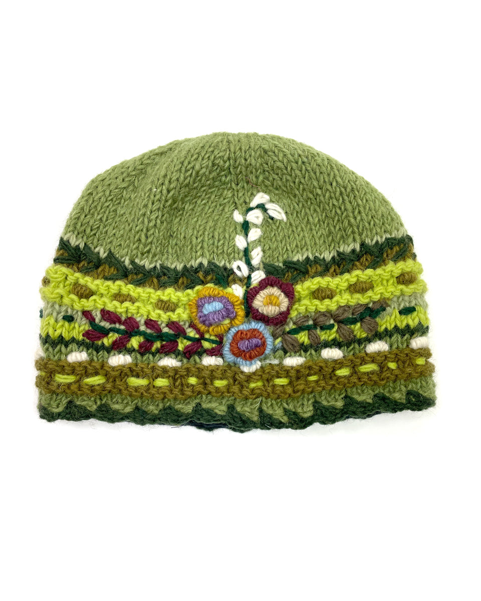 Embroidered Groovy Aesthetic Flower Ribbed Knit Beanie 