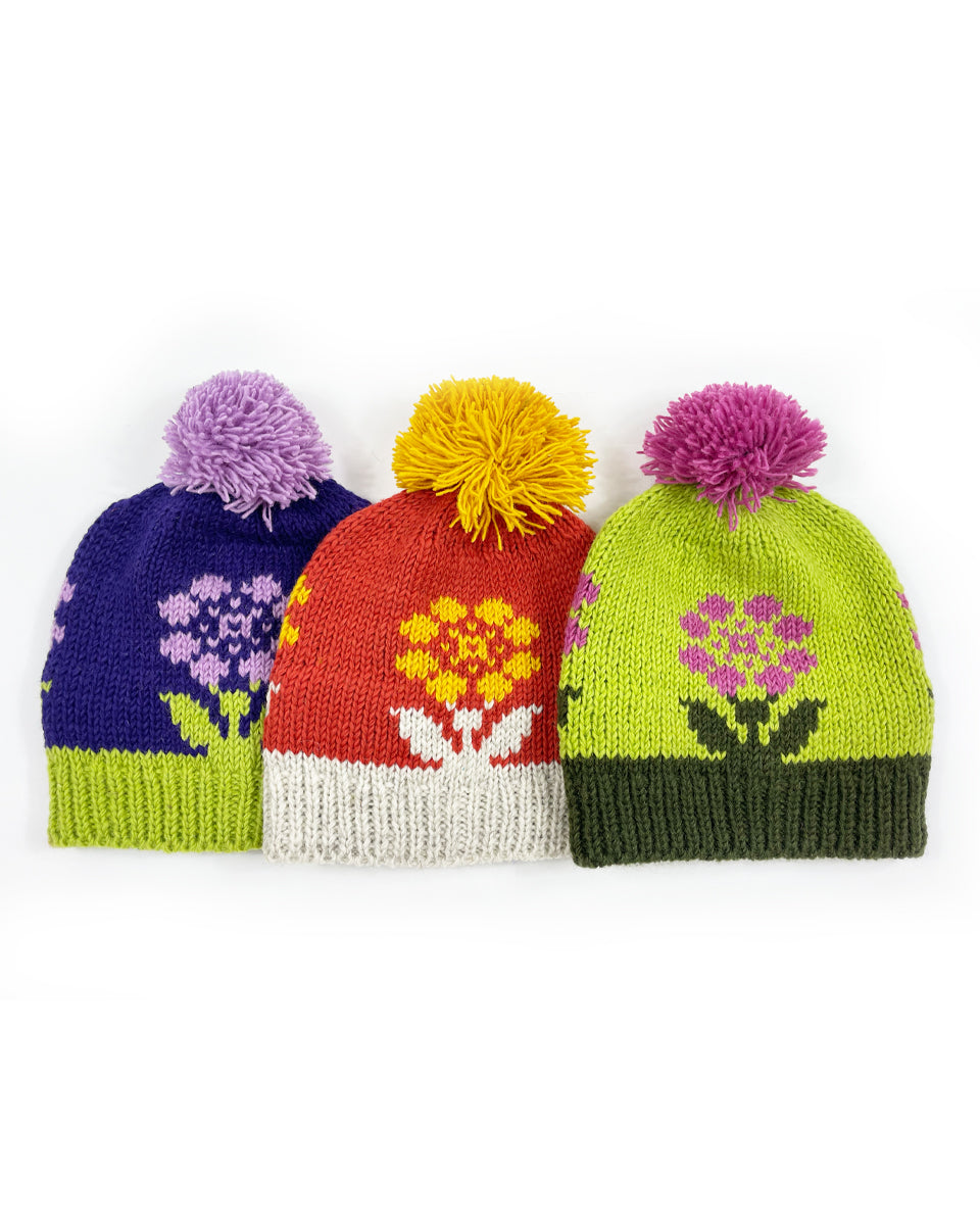 Flower Beanie with Pom Pom