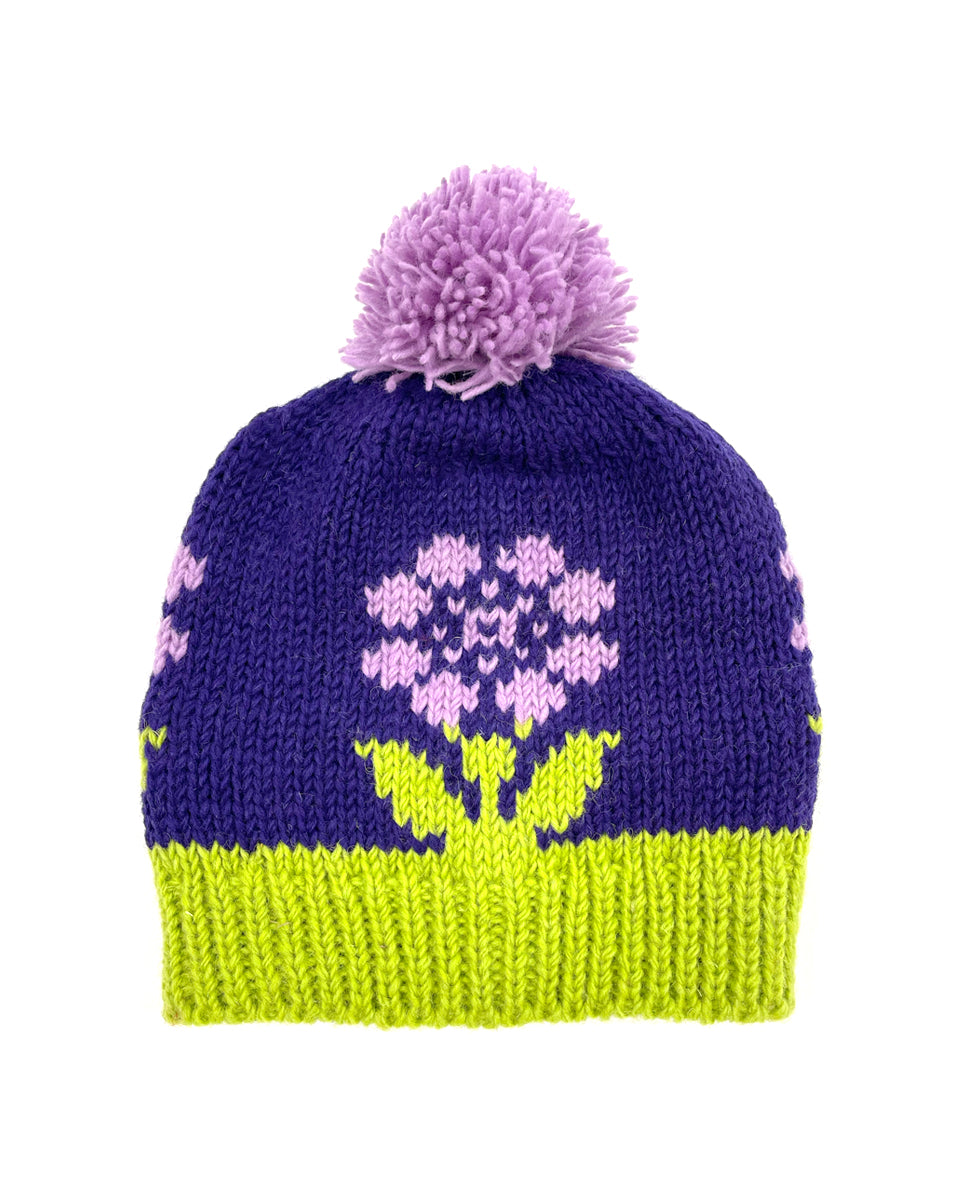 Flower Beanie with Pom Pom