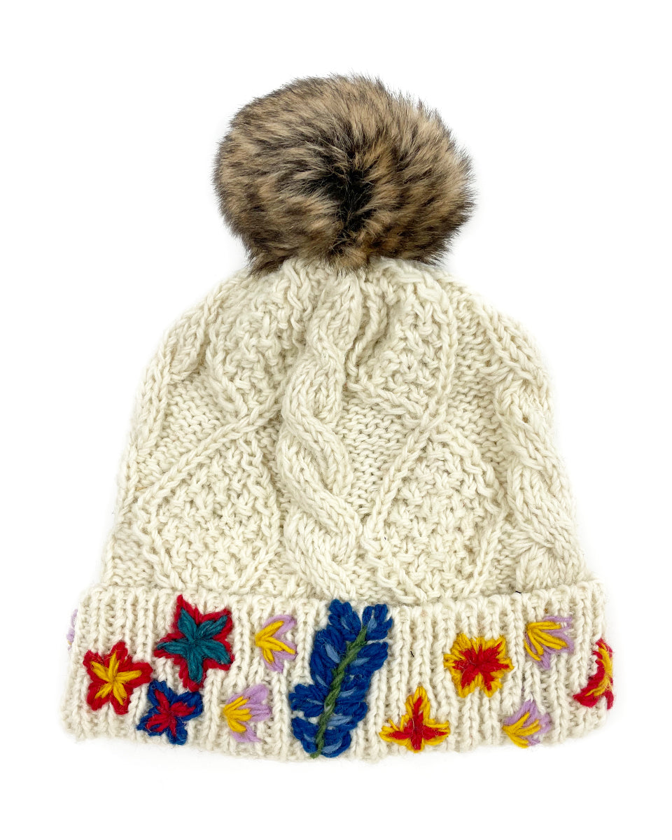 Embroidered Cable Knit Beanie