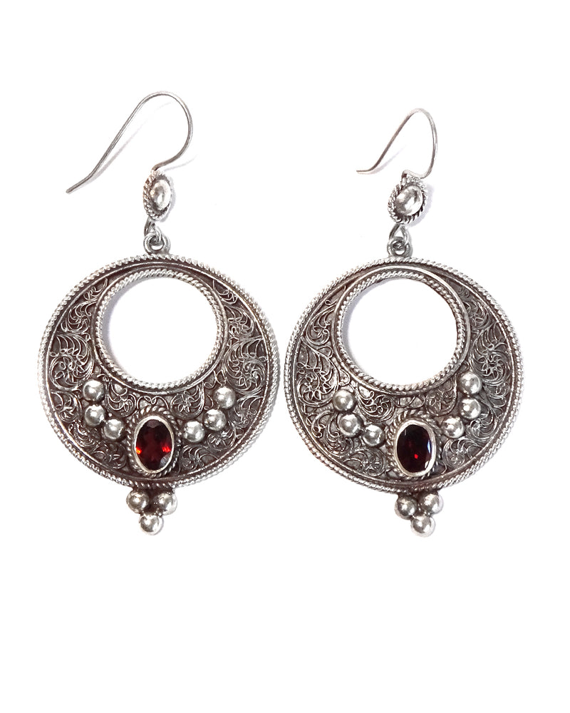 Filigree Hoop Earring with Stone