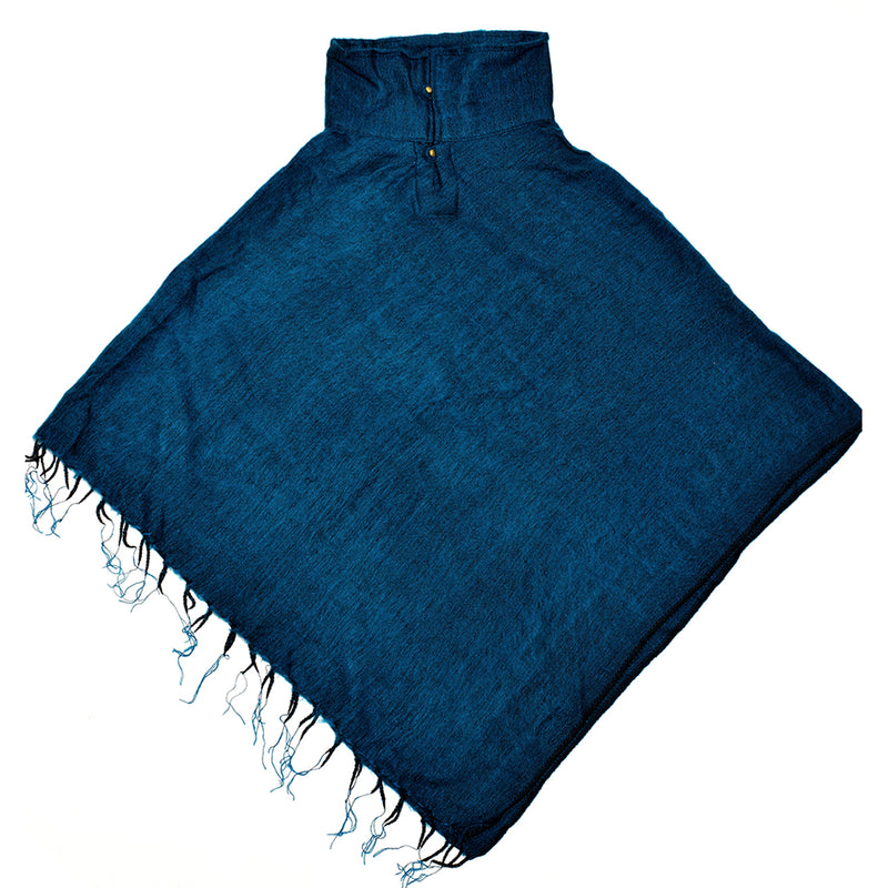 Brushed Woven Poncho in Petrol