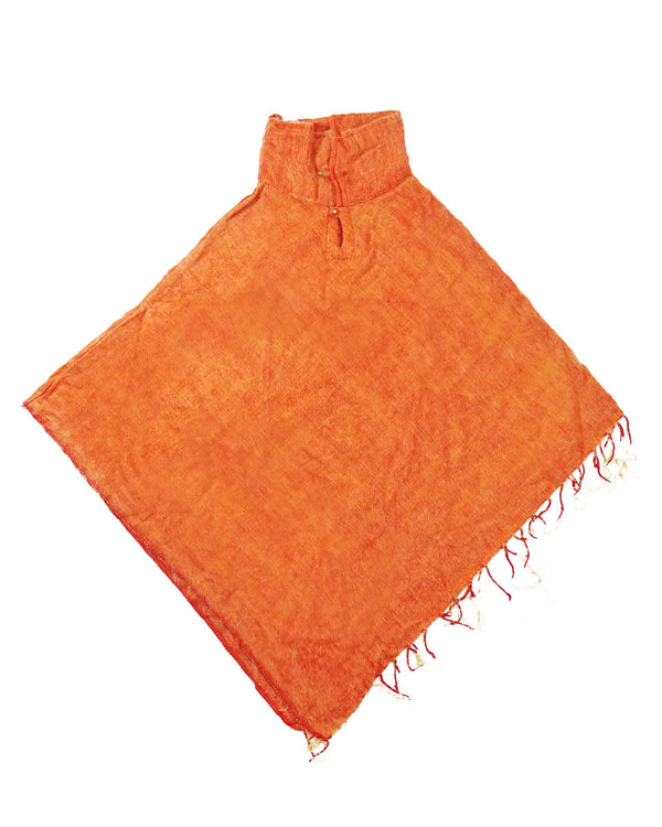 Brushed Woven Poncho in Tangerine