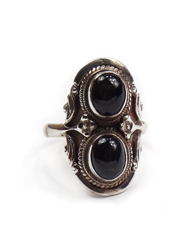 Double Stone Ring with Floral Bezel