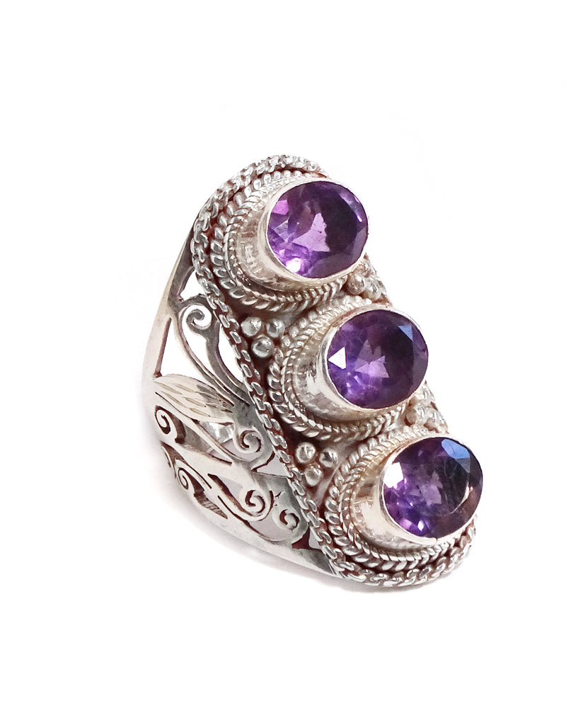 Short Triple Stone Jali Ring