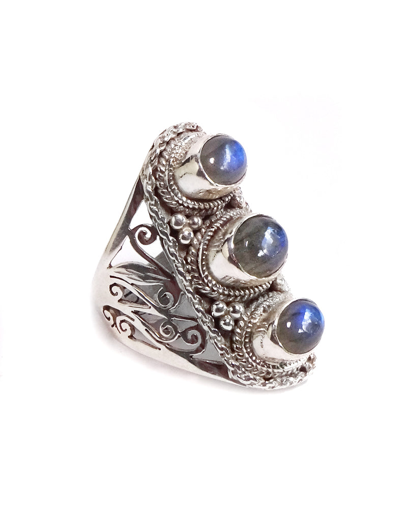 Short Triple Stone Jali Ring