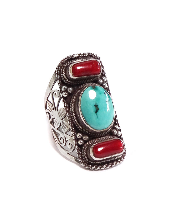 Short Triple Stone Jali Ring