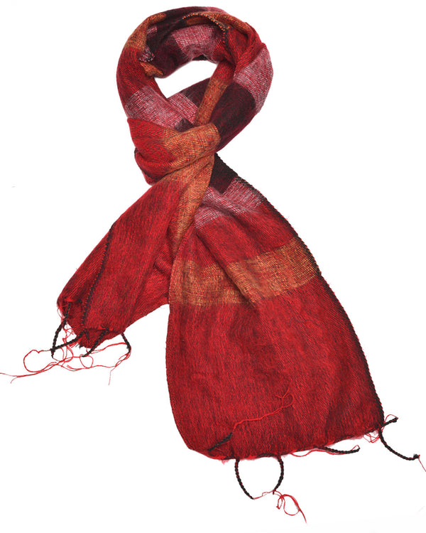 Brushed Woven Striped Scarf in Red