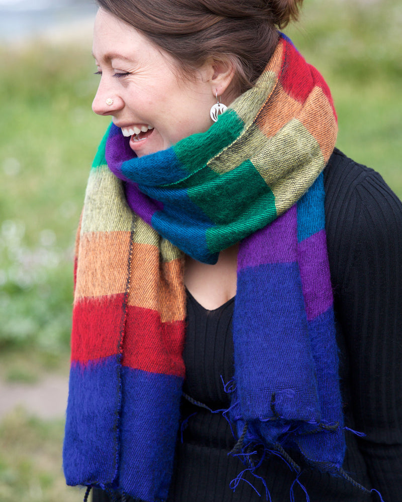 Brushed Woven Striped Shawl in Rainbow