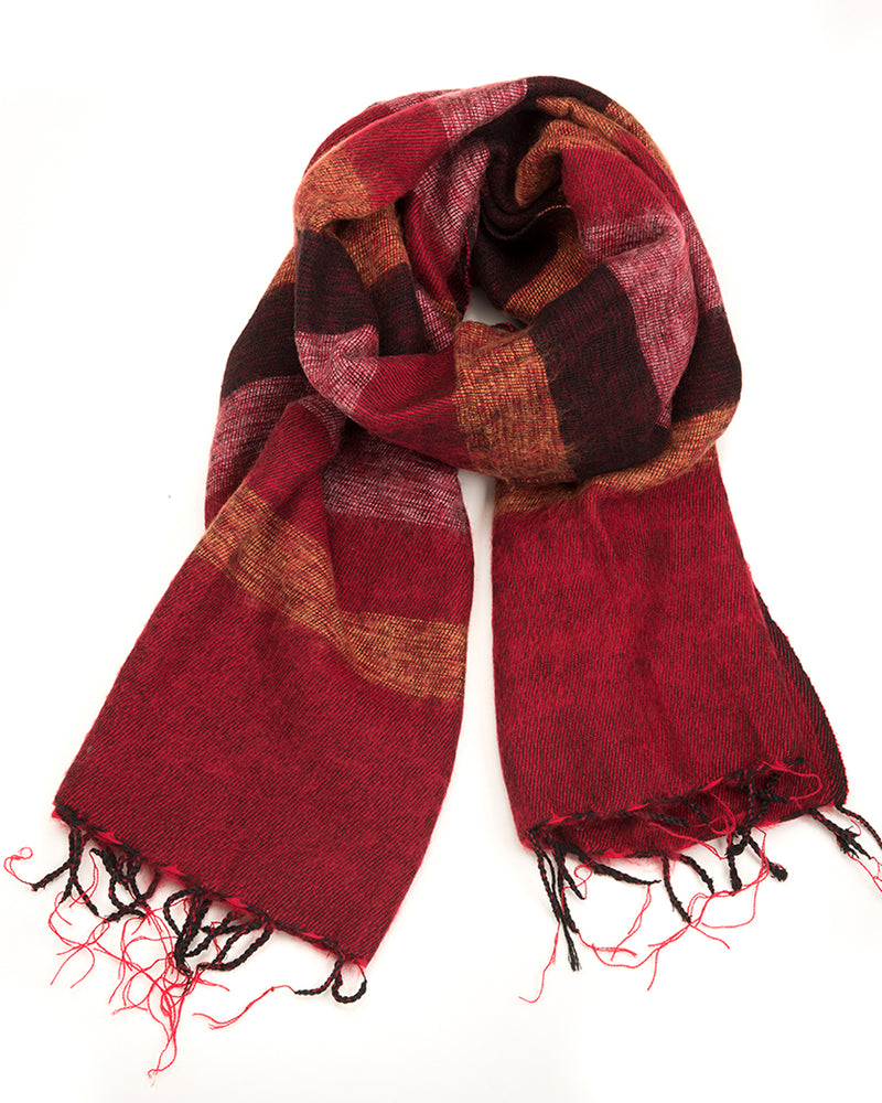 Brushed Woven Striped Shawl in Red
