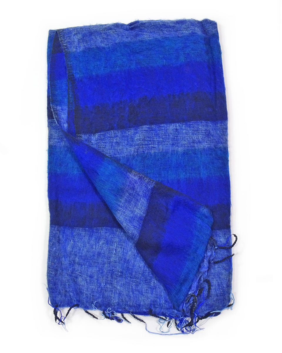 Brushed Woven Striped Blanket in Blue