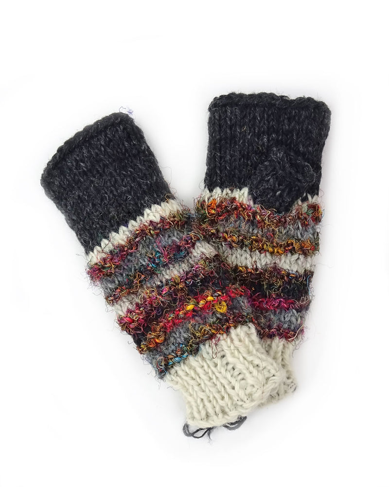 Wool and Silk Knit Fingerless Gloves