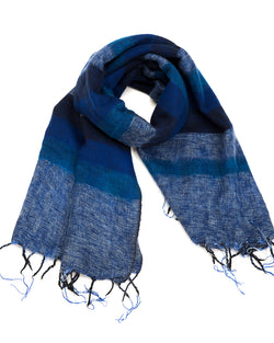 Brushed Woven Striped Shawl in Blue