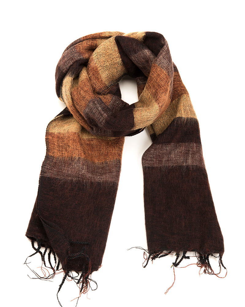 Brushed Woven Striped Shawl in Brown